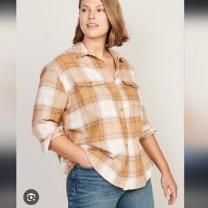 Old Navy Boyfriend shirt gold plaid flannel 100% cotton shirt size XXL
